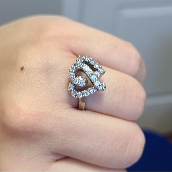 Vintage Sterling Silver Crystal Double Heart Ring 6.25 - Picture 11 of 13